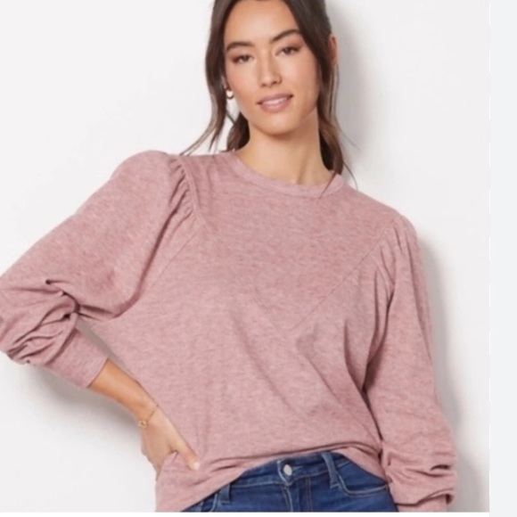 Evereve Women's Rose Sweatshirt Kylar Puff Sleeve Sweater - Picture 3 of 8